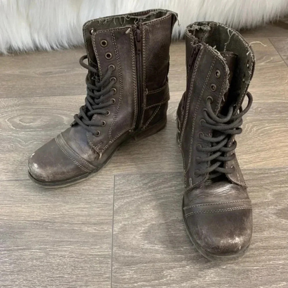 Aldo Women's Combat Moto Biker Boots Army Utility Brown Buckles Zipper Size 5 - Picture 7 of 14